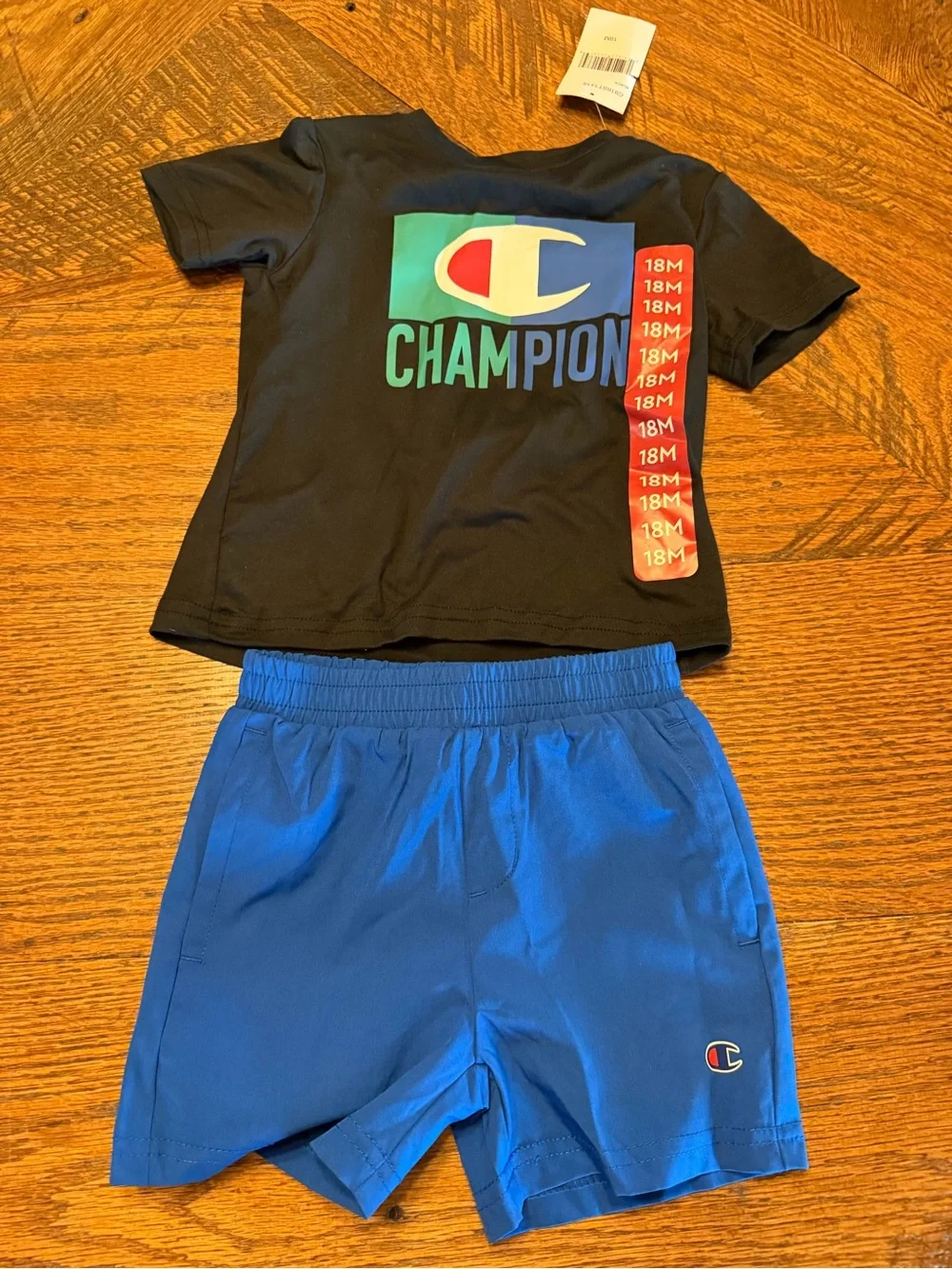 Champion Toddlers Tee & Blue Shorts Set Sz 18 months